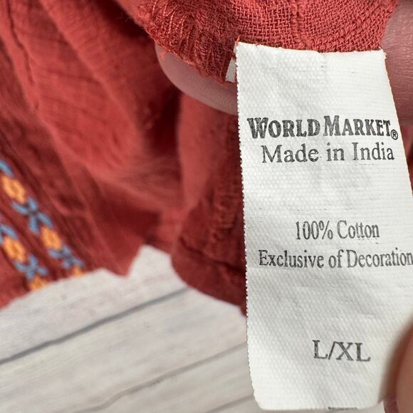 World Market BOHO Embroidered Cold Shoulder Blouse Womens L XL Brick Red - Picture 7 of 11